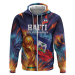 Personalized World Football 2026 Afro Haiti Zip Hoodie Les Grenadiers Trophy Flag Art