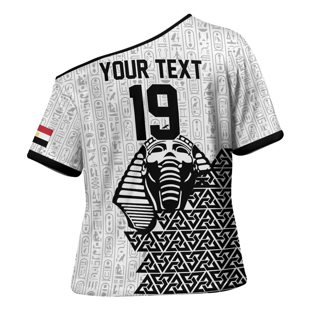 Custom World Football 2026 Egypt Cross Shoulder Shirt Pharaohs Hieroglyphs Pride White Version