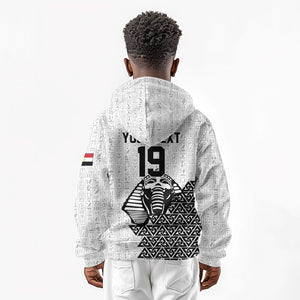 Custom World Football 2026 Egypt Kid Hoodie Pharaohs Hieroglyphs Pride White Version