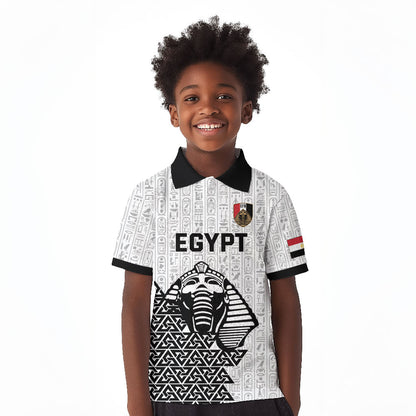 Custom World Football 2026 Egypt Kid Polo Shirt Pharaohs Hieroglyphs Pride White Version