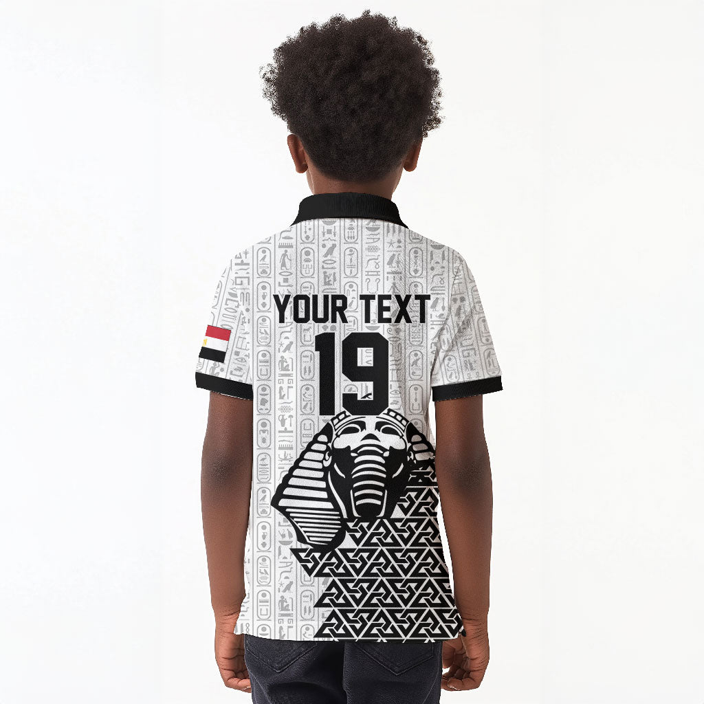 Custom World Football 2026 Egypt Kid Polo Shirt Pharaohs Hieroglyphs Pride White Version