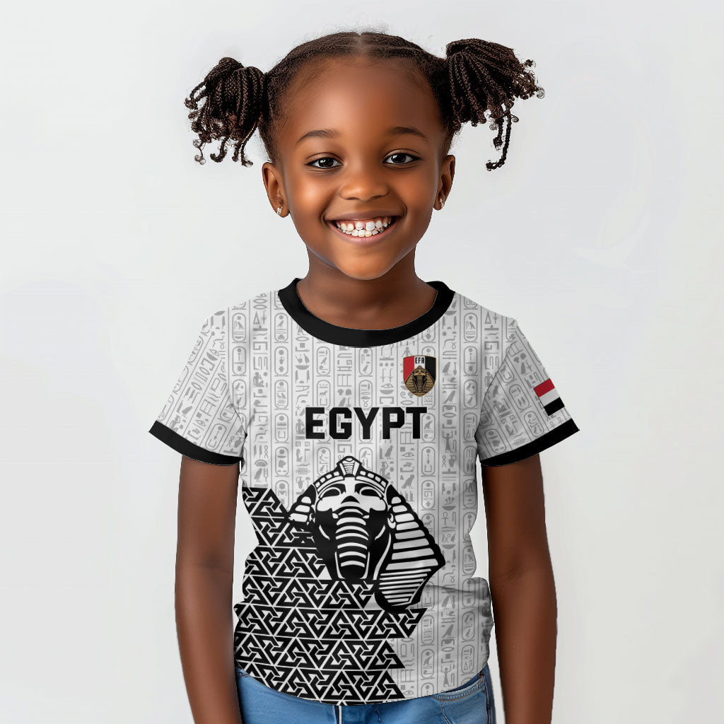 Custom World Football 2026 Egypt Kid T shirt Pharaohs Hieroglyphs Pride White Version
