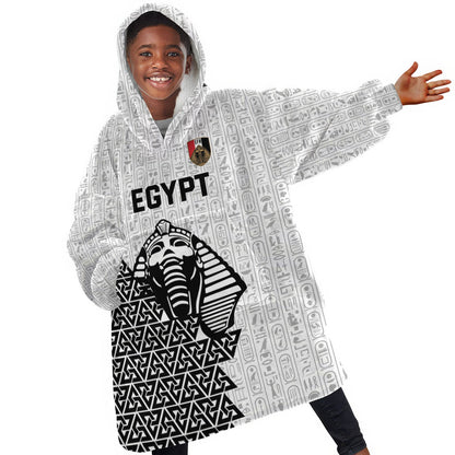 Custom World Football 2026 Egypt Kid Wearable Blanket Hoodie Pharaohs Hieroglyphs Pride White Version