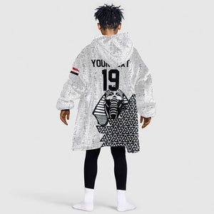 Custom World Football 2026 Egypt Kid Wearable Blanket Hoodie Pharaohs Hieroglyphs Pride White Version