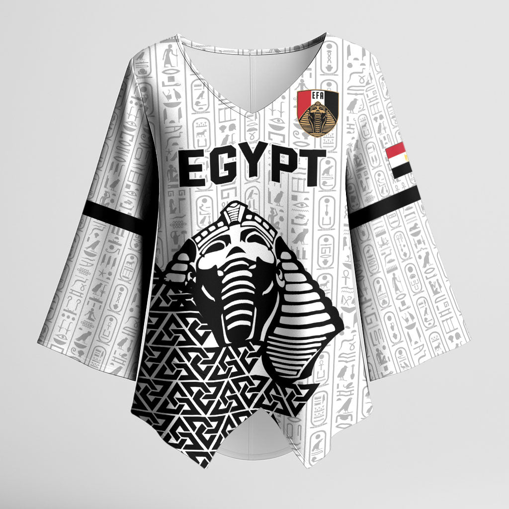 Custom World Football 2026 Egypt Kimono Sleeve Blouse Pharaohs Hieroglyphs Pride White Version