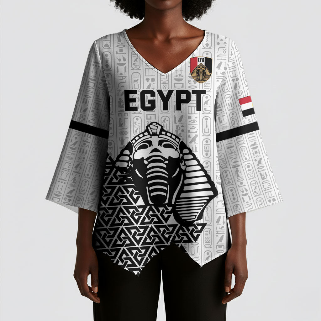 Custom World Football 2026 Egypt Kimono Sleeve Blouse Pharaohs Hieroglyphs Pride White Version