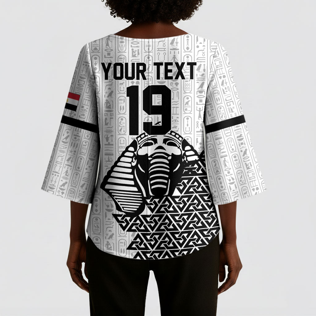 Custom World Football 2026 Egypt Kimono Sleeve Blouse Pharaohs Hieroglyphs Pride White Version