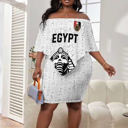 Custom World Football 2026 Egypt Off Shoulder Short Dress Pharaohs Hieroglyphs Pride White Version