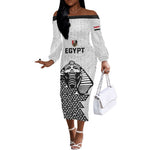 Custom World Football 2026 Egypt Off The Shoulder Long Sleeve Dress Pharaohs Hieroglyphs Pride White Version