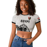 Custom World Football 2026 Egypt Raglan Cropped T shirt Pharaohs Hieroglyphs Pride White Version