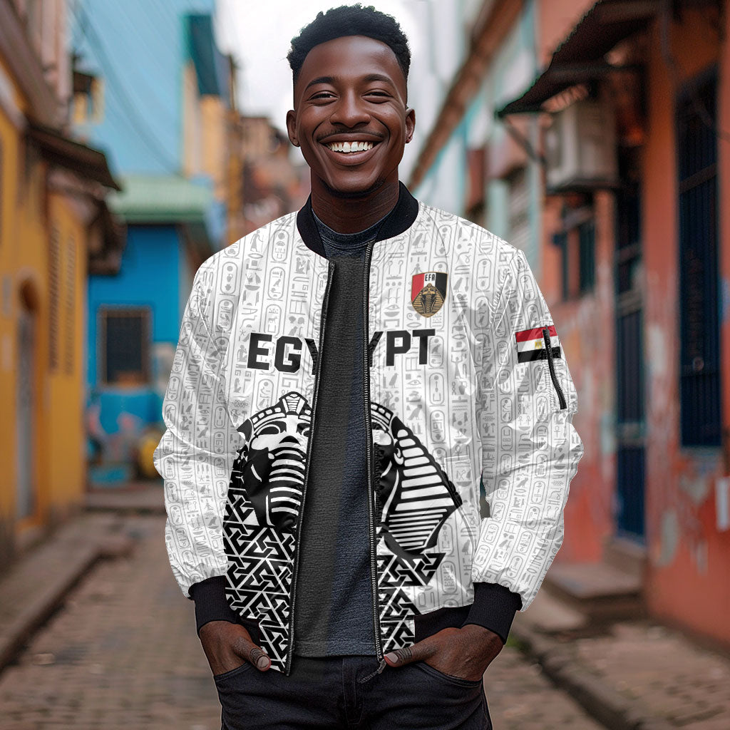 Custom World Football 2026 Egypt Sleeve Zip Bomber Jacket Pharaohs Hieroglyphs Pride White Version