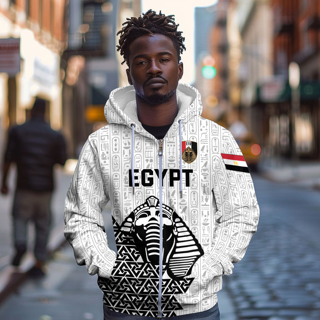 Custom World Football 2026 Egypt Zip Hoodie Pharaohs Hieroglyphs Pride White Version