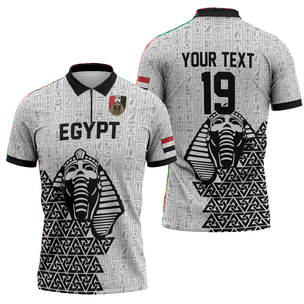 Custom World Football 2026 Egypt Zipper Polo Shirt Pharaohs Hieroglyphs Pride White Version
