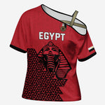 Custom World Football 2026 Egypt Cross Shoulder Shirt Pharaohs Hieroglyphs Pride Red Version