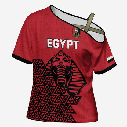Custom World Football 2026 Egypt Cross Shoulder Shirt Pharaohs Hieroglyphs Pride Red Version
