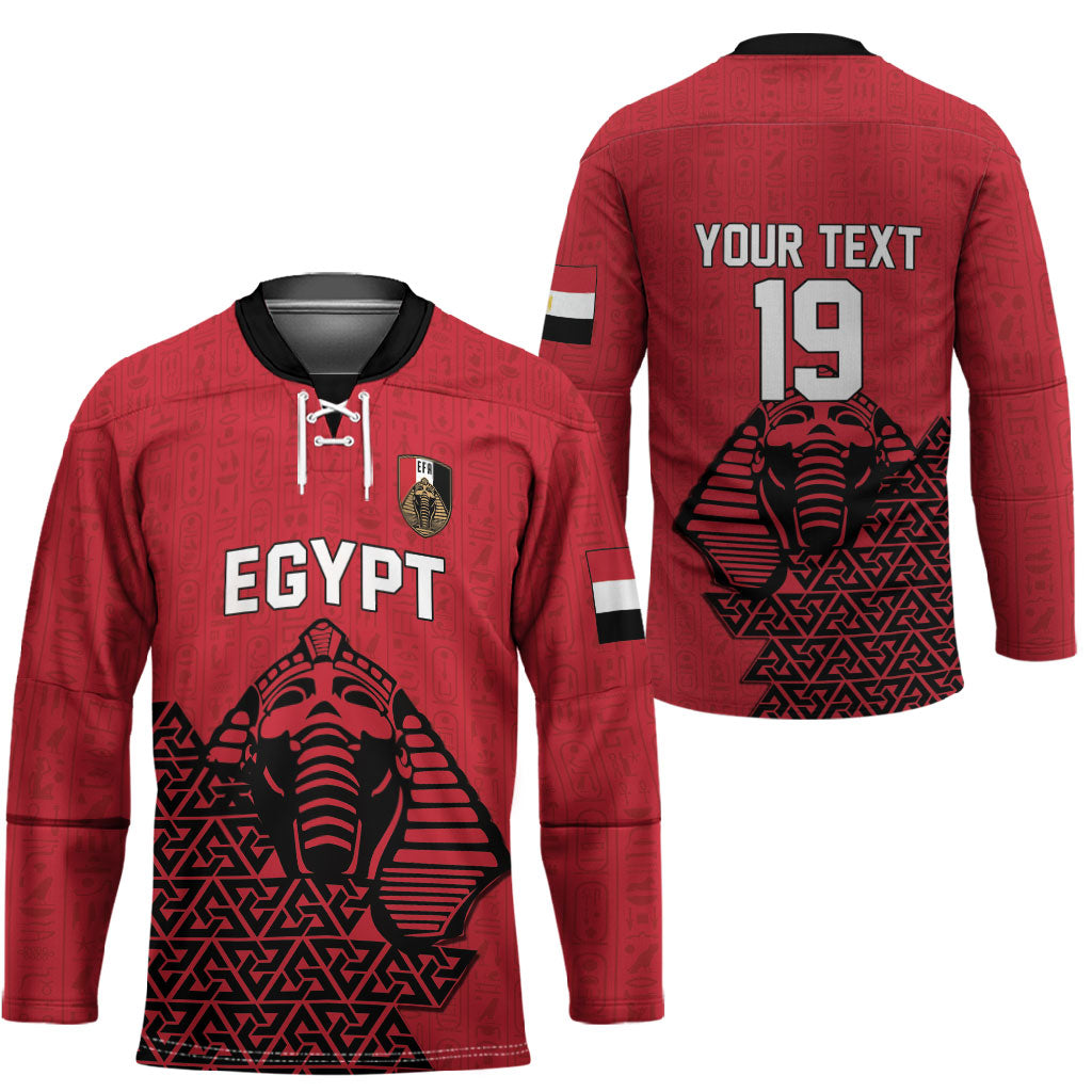 Custom World Football 2026 Egypt Hockey Jersey Pharaohs Hieroglyphs Pride Red Version