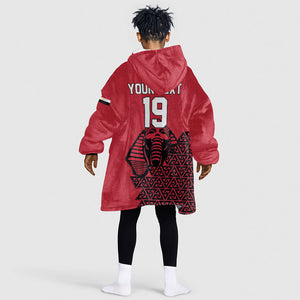 Custom World Football 2026 Egypt Kid Wearable Blanket Hoodie Pharaohs Hieroglyphs Pride Red Version
