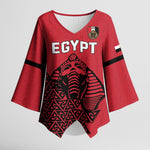 Custom World Football 2026 Egypt Kimono Sleeve Blouse Pharaohs Hieroglyphs Pride Red Version