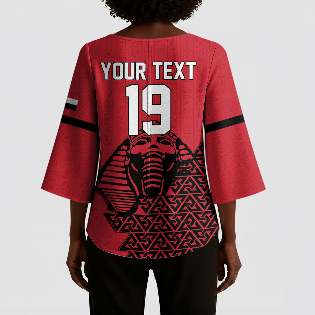 Custom World Football 2026 Egypt Kimono Sleeve Blouse Pharaohs Hieroglyphs Pride Red Version