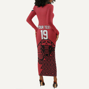 Custom World Football 2026 Egypt Long Sleeve Bodycon Dress Pharaohs Hieroglyphs Pride Red Version