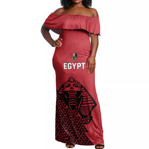 Custom World Football 2026 Egypt Off Shoulder Maxi Dress Pharaohs Hieroglyphs Pride Red Version
