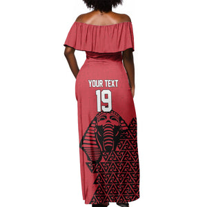 Custom World Football 2026 Egypt Off Shoulder Maxi Dress Pharaohs Hieroglyphs Pride Red Version