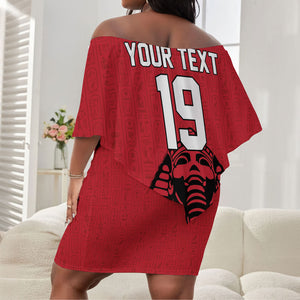 Custom World Football 2026 Egypt Off Shoulder Short Dress Pharaohs Hieroglyphs Pride Red Version
