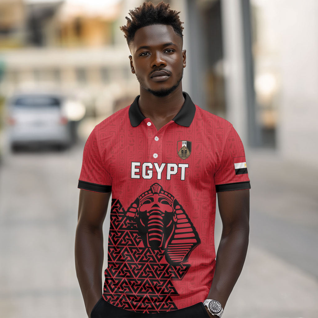 Custom World Football 2026 Egypt Polo Shirt Pharaohs Hieroglyphs Pride Red Version