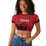 Custom World Football 2026 Egypt Raglan Cropped T shirt Pharaohs Hieroglyphs Pride Red Version