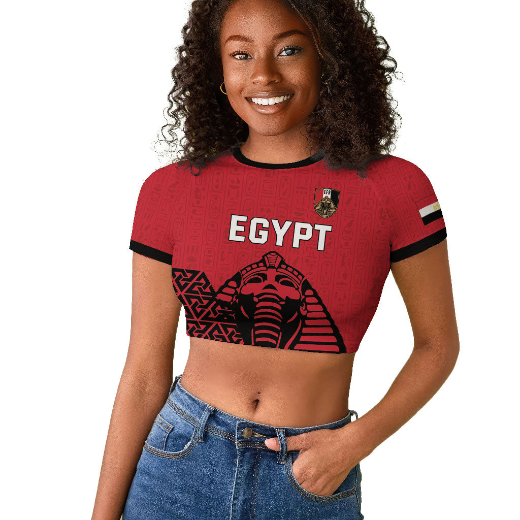 Custom World Football 2026 Egypt Raglan Cropped T shirt Pharaohs Hieroglyphs Pride Red Version