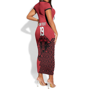 Custom World Football 2026 Egypt Short Sleeve Bodycon Dress Pharaohs Hieroglyphs Pride Red Version