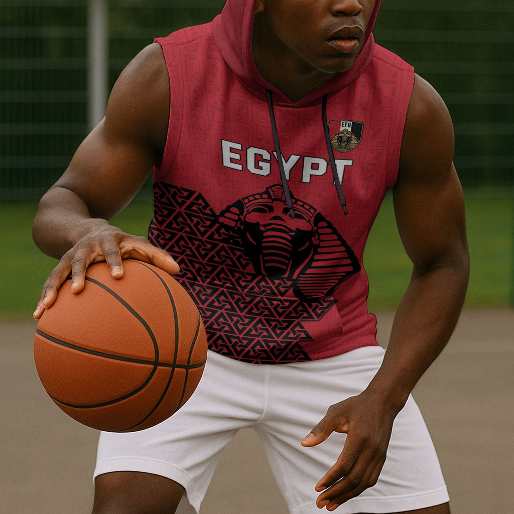 Custom World Football 2026 Egypt Sleeveless Hoodie Pharaohs Hieroglyphs Pride Red Version