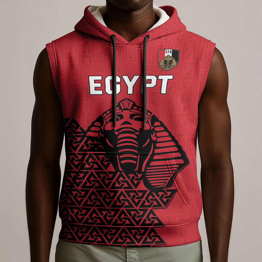 Custom World Football 2026 Egypt Sleeveless Hoodie Pharaohs Hieroglyphs Pride Red Version