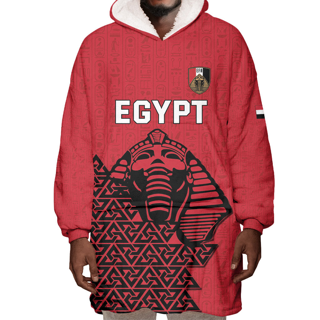 Custom World Football 2026 Egypt Wearable Blanket Hoodie Pharaohs Hieroglyphs Pride Red Version