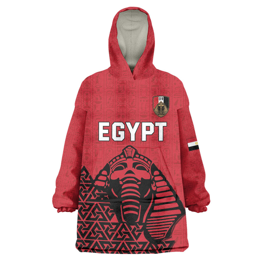 Custom World Football 2026 Egypt Wearable Blanket Hoodie Pharaohs Hieroglyphs Pride Red Version