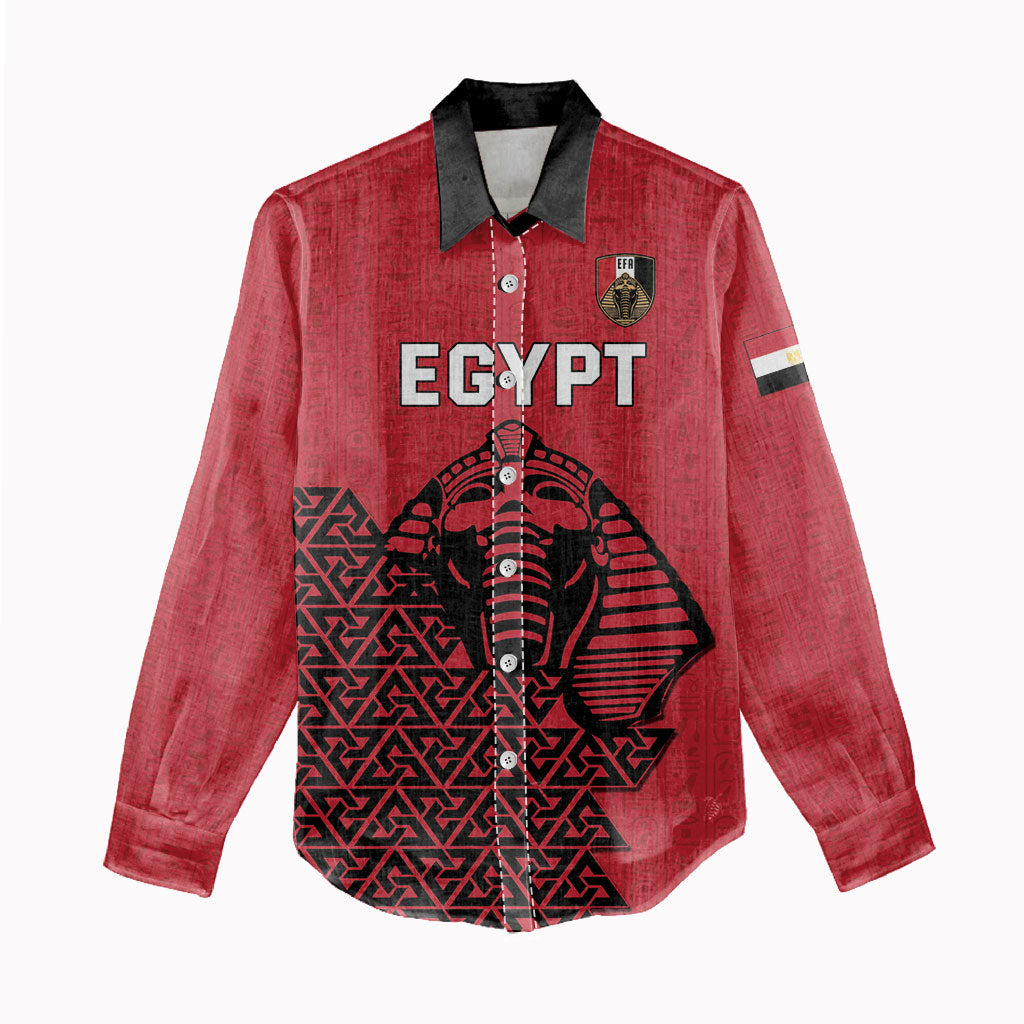 Custom World Football 2026 Egypt Women Casual Shirt Pharaohs Hieroglyphs Pride Red Version