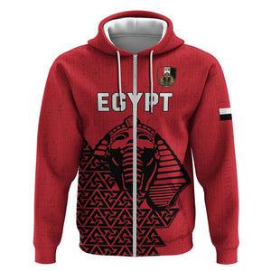 Custom World Football 2026 Egypt Zip Hoodie Pharaohs Hieroglyphs Pride Red Version