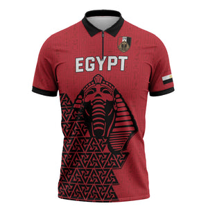 Custom World Football 2026 Egypt Zipper Polo Shirt Pharaohs Hieroglyphs Pride Red Version