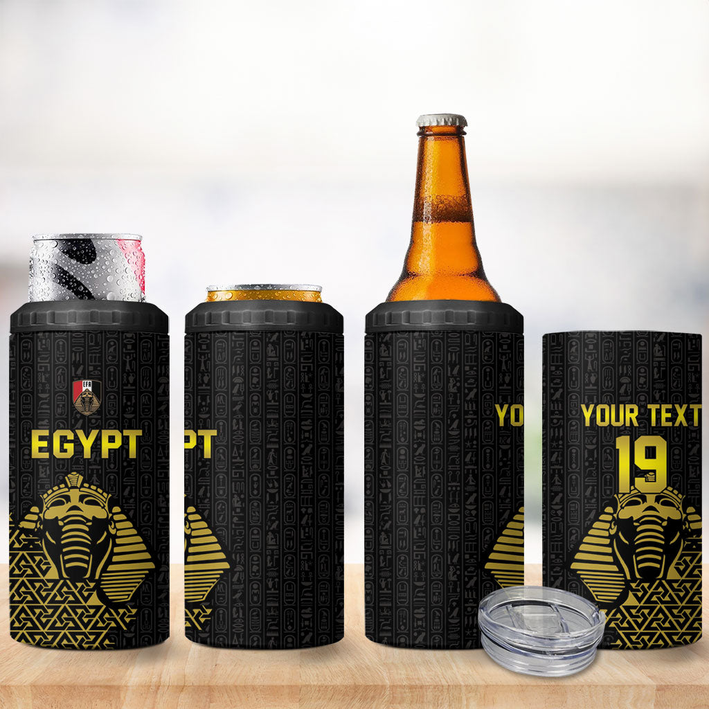 Custom World Football 2026 Egypt 4 in 1 Can Cooler Tumbler Pharaohs Hieroglyphs Pride Black Version