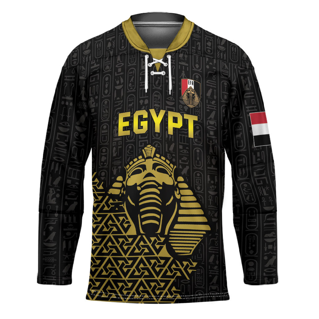 Custom World Football 2026 Egypt Hockey Jersey Pharaohs Hieroglyphs Pride Black Version