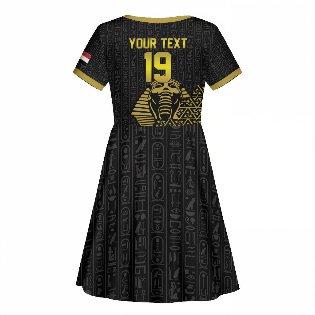 Custom World Football 2026 Egypt Kid Short Sleeve Dress Pharaohs Hieroglyphs Pride Black Version