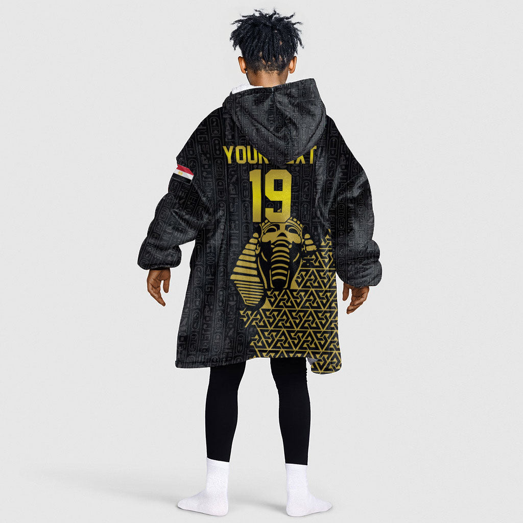 Custom World Football 2026 Egypt Kid Wearable Blanket Hoodie Pharaohs Hieroglyphs Pride Black Version