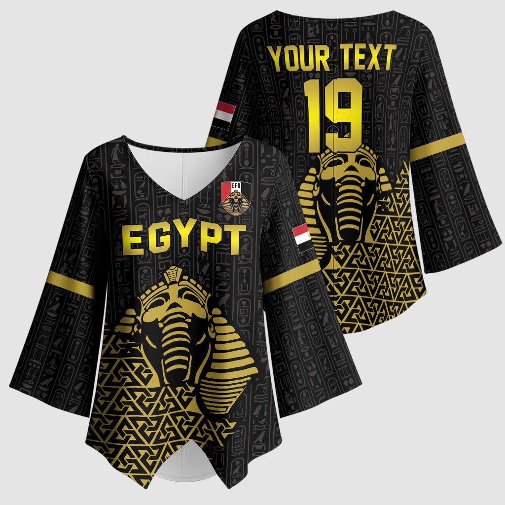 Custom World Football 2026 Egypt Kimono Sleeve Blouse Pharaohs Hieroglyphs Pride Black Version