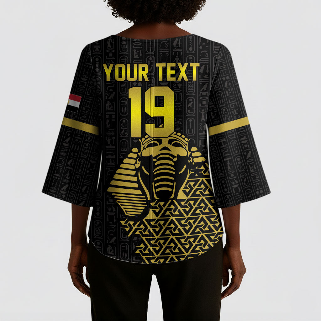 Custom World Football 2026 Egypt Kimono Sleeve Blouse Pharaohs Hieroglyphs Pride Black Version