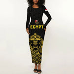 Custom World Football 2026 Egypt Long Sleeve Bodycon Dress Pharaohs Hieroglyphs Pride Black Version