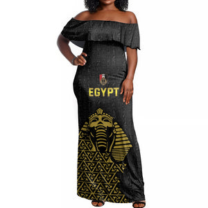 Custom World Football 2026 Egypt Off Shoulder Maxi Dress Pharaohs Hieroglyphs Pride Black Version