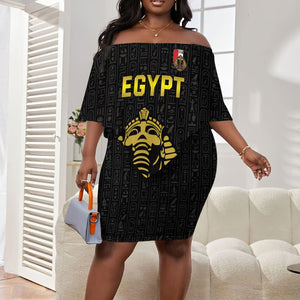Custom World Football 2026 Egypt Off Shoulder Short Dress Pharaohs Hieroglyphs Pride Black Version