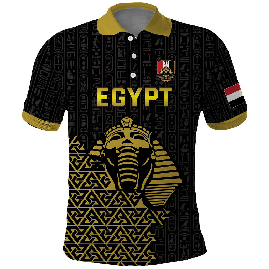 Custom World Football 2026 Egypt Polo Shirt Pharaohs Hieroglyphs Pride Black Version