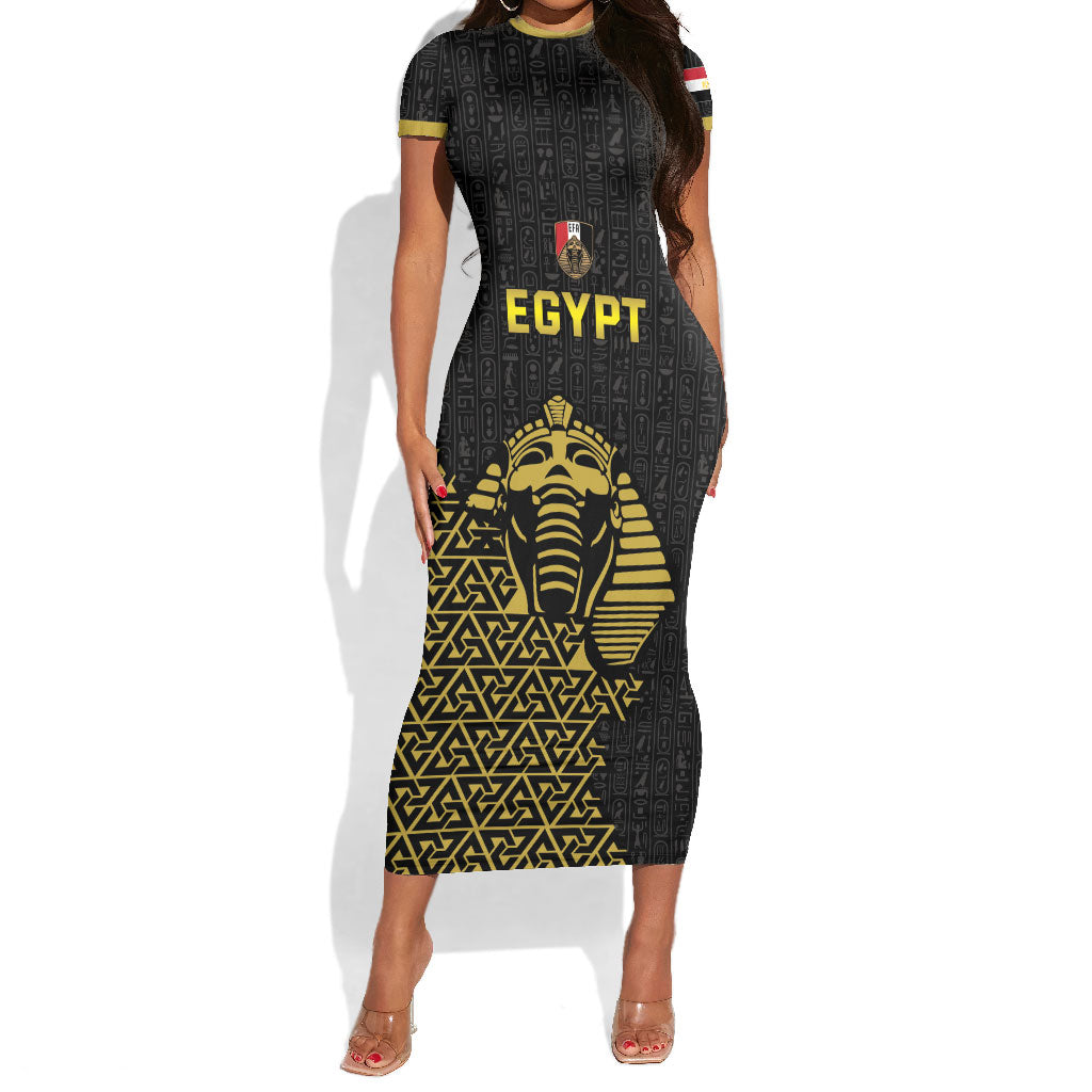 Custom World Football 2026 Egypt Short Sleeve Bodycon Dress Pharaohs Hieroglyphs Pride Black Version