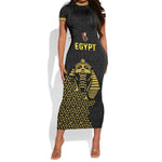 Custom World Football 2026 Egypt Short Sleeve Bodycon Dress Pharaohs Hieroglyphs Pride Black Version